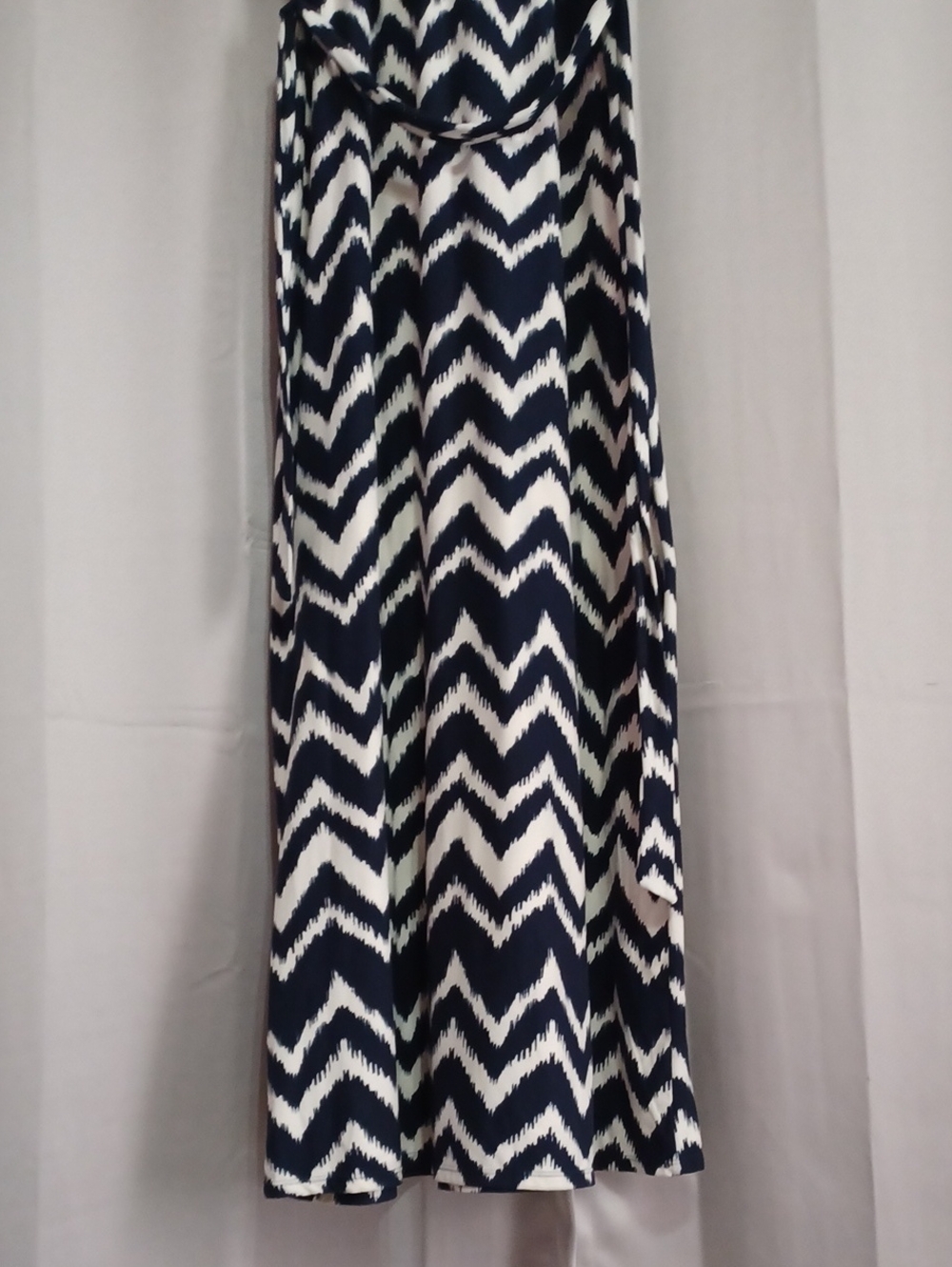Allison Brittney Chevron Maxi Dress Elastic Off Shoulder Neck Tie Waist Stretch - Picture 12 of 14